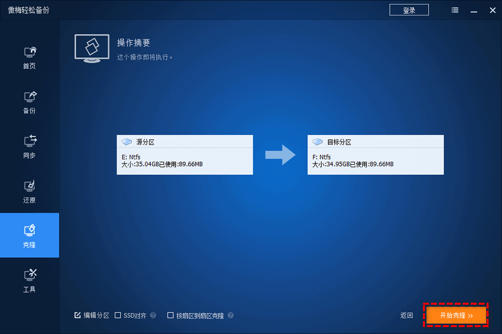 開始進行分區(qū)克隆任務(wù)